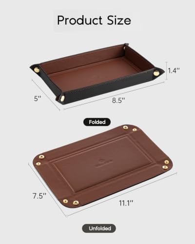 VLANDO Valet Tray for Men, Foldable PU Leather Catchall, Mocha Brown - Image 4