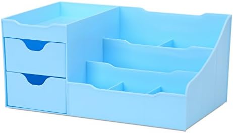 Uncluttered Designs Makeup Organizer With Drawers - Modern Countertop Storage for Cosmetics - Chic Vanity Holder for Cologne, Skincare, Brush, Lipstick, Nail Polish Organization & Display (Blue) by UnclutteredDesigns