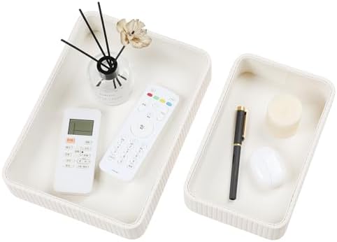 Desk Organizer Tray, PU Leather Nightstand Organizer, Ivory 2-Pack by MEIBOOCH