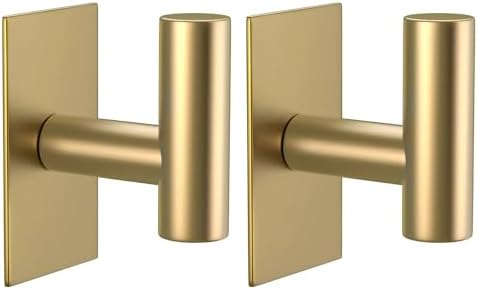 VAEHOLD Wall Towel Hooks, Heavy Duty Sticky Holder Waterproof Towel Hooks for Hanging Coat, Clothes, Closet Hook Wall Mount for Kitchen (Gold, 2 Pack) by VAEHOLD