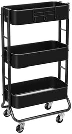 MAX Houser Slim 3-Tier Rolling Utility Cart with Extra Hook, Black by MAXHouser
