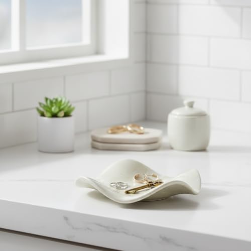 Effortless Catchall Tray for Keys and Jewelry, Irregular Ceramic Bowl with Matte Finish, Modern Nightstand Organizer, 7.7 x 7.7 Inches - Image 2