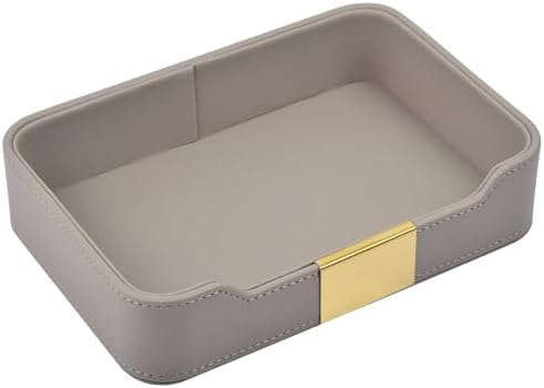 Luxury Leather Valet Tray Desktop Storage Organizer,Bedside Vanity Catchall Tray Nightstand Caddy Holder for Cosmetic,Jewelry,Watch,Keys,Phone,Wallet,Remote Controller,Pen,Gray by RHCSZ
