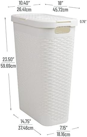 Mind Reader 40L Slim Laundry Hamper with Lid, Narrow Clothes Baskets, Set of 2, White - Image 3