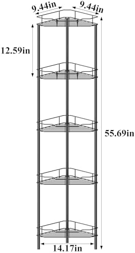 HuggieGems 5 Tier Floor Standing Corner Shower Caddy Organizer Shelf with Hooks, Bathroom Shelves Stand Rack, Black - Image 7