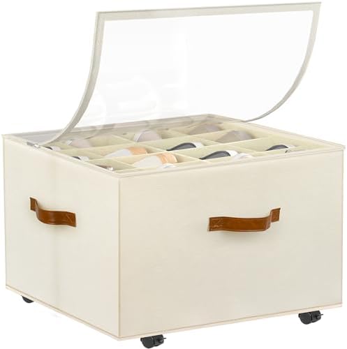 Foyego Shoe Organizer for Closet, Shoe Storage with Wheels, Beige by Foyego
