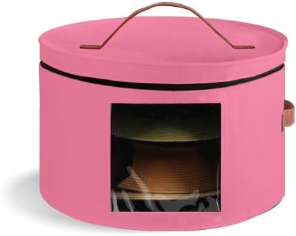 Samplife Hat Box,Hat Storage Box,Stackable Round Brim Hats Organizer Bag Container for Closet,Travel Hat Boxes for Women, Cowboy Hat Organizer, FoldableTravel Cap Boxes (05-Pink, 16.5" D x 10.5" H) by Samplife