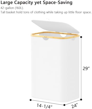 SpaceAid Double Laundry Hamper 2 Section with Lid and Removable Laundry Bags, 160L Clothes Basket with Bamboo Handles, Large Collapsible Hamper for Bedroom, Bathroom, Dorm, Laundry Room - White - Image 5