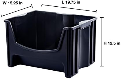 Mighty Tuff Jumbo Stackable Storage Bins, Pack of 3, Easy-Access Storage, Large Easy-to-Grip Handles, Wide Front Opening, Interlocking, Stack Vertically, Black - Image 2