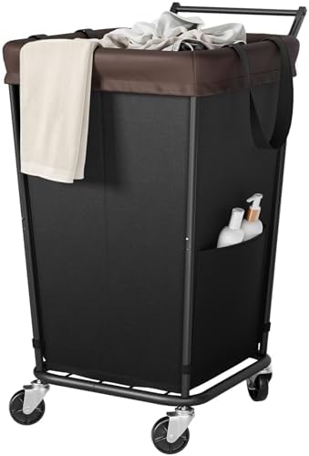 160L Laundry Hamper with Wheels and Handle, 2-Section Rolling Hamper for Laundry, Large Laundry Basket with Wheels, Rolling Laundry Basket Clothes Hamper for Home, Bathroom and Dorm(Black) by Wawocs