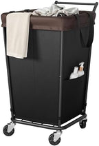 160L Laundry Hamper with Wheels and Handle, 2-Section Rolling Hamper for Laundry, Large Laundry Basket with Wheels, Rolling Laundry Basket Clothes Hamper for Home, Bathroom and Dorm(Black) by Wawocs