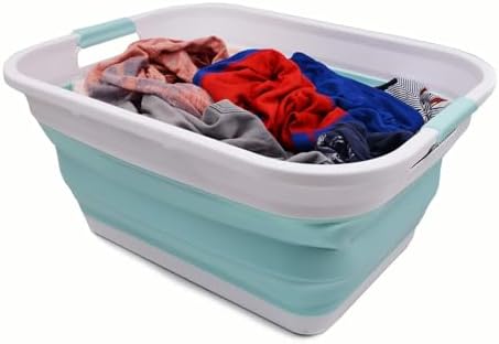 SAMMART 41L (10.8 gallon) Collapsible Plastic Laundry Basket-Foldable Pop Up Storage Container/Organizer-Portable Washing Tub, Water capacity: 32L (8.4 gallon) (Rectangular, White/Lake Green) - Image 6