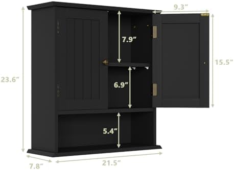 Smuxee Black Wall Cabinet, Small, 2-Door Medicine Cabinet with Adjustable Shelves, Over Toilet, For Kitchen and Laundry Rooms - Image 3