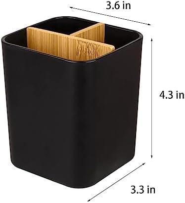 Bamboo Toothbrush Holder for Bathrooms Toothpaste Organizer - Black - Image 6