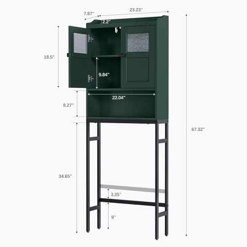 Over The Toilet Storage, Bathroom Over The Toilet Organizer, Above Toilet Storage with Double Doors and Soft Hinges Over Toilet Storage Shelf Over The Toilet Storage Cabinet (Forest Green) - Image 2