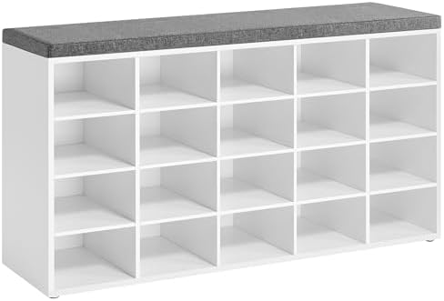 VASAGLE Shoe Bench with Cushion, 20 Compartments, 12 x 47.2 x 24.7 Inches by Unknown