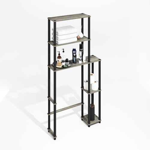 Furinno Turn-N-Tube Over The Toilet Storage, 5-Shelf Over The Toilet Organizer, Freestanding Space Saver Bathroom Shelf, for Bathroom Organizers and Storage, Grey Oak - Image 6