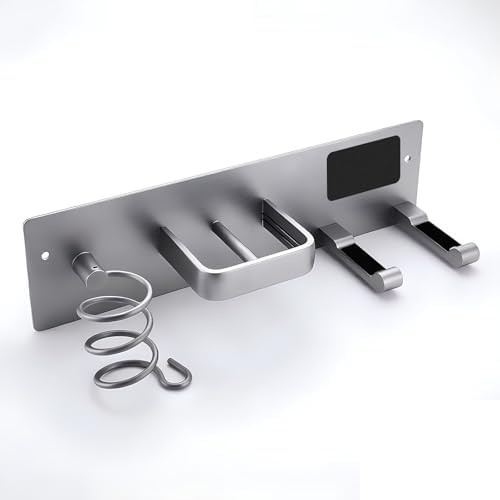 Hair Dryer Holder Hair Tool Organizer Metal Wall Mount (Silver) - Image 2