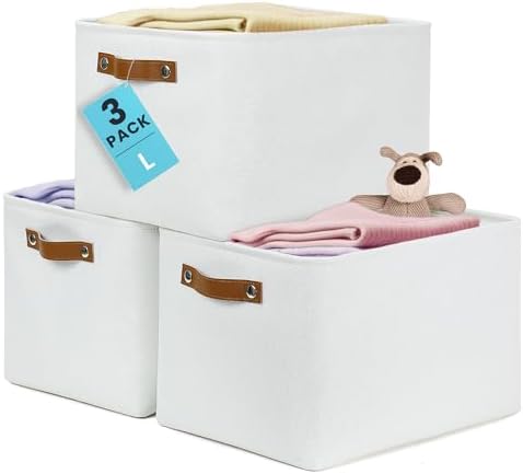 OrganiHaus 15x11in Canvas Storage Baskets 3 Pack - Fabric Bins for Shelves by OrganiHaus