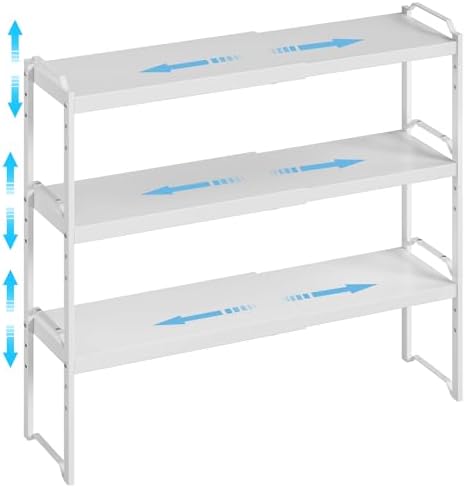 3 Pack Kitchen Cabinet Organizer Shelf, Stackable Expandable Shelves Organizers For Kitchen Cabinet Countertop Storage, Adjustable Counter Cupboard Pantry Organizer Shelf Rack Stand, Length:25.5 Inch by X-cosrack