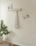 Kazai. Coat Rack Wall Mount with Shelf 'Tone' | Modern Design Coat Hanger with Hidden Hooks and Storage | Hat Rack with Shelf in Metal | Wall-Mounted Purse Organizer | Sand Taupe - Image 4