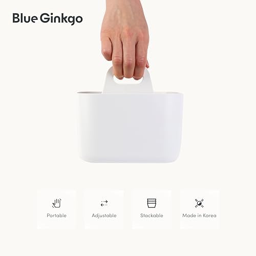 BLUE GINKGO Stackable Organizer Caddy, Square, White, Made in Korea - Image 5