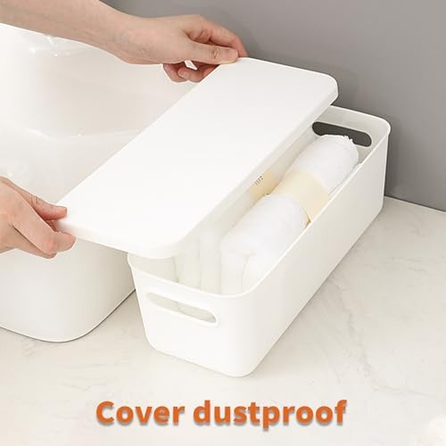 Yishyfier Plastic Storage Baskets With Lid Organizing Container Lidded Knit White Storage Organizer Bins for Shelves Drawers Desktop Playroom Classroom Office (8XS) - Image 4