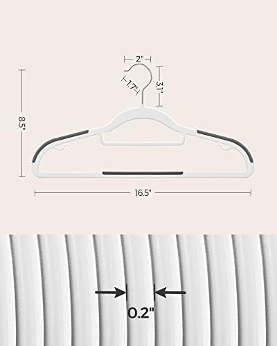 SONGMICS Pack of 50 Coat Hangers, Heavy-Duty Plastic Hangers, Clothes Hangers, White and Dark Gray UCRP020W02 | Non-Slip, 0.2 Inches Slim, 16.5 Inches Wide, 360° Swivel Silver Hook, White and Dark Gray, UCRP020W02 - Image 6