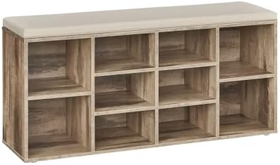 VASAGLE Shoe Bench with Cushion, 10 Compartments, 11.8 x 40.9 x 18.9 Inches by Unknown