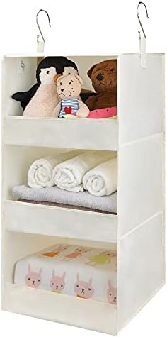 GRANNY SAYS 3-Shelf Hanging Closet Organizer, Foldable Storage, Beige | 33 lb Capacity, No-Sag Support, Keeps Clothes Neat, Folds Flat, Fits RV, Dorm & Small Closets by GRANNYSAYS