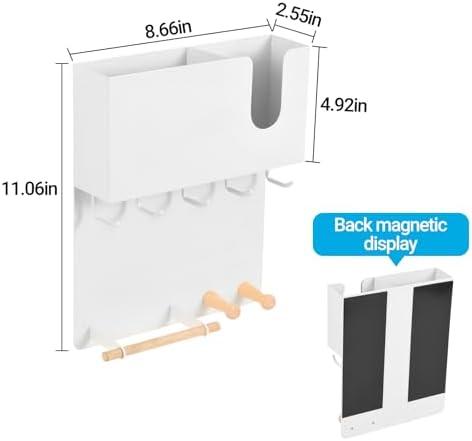 Magnetic Key Holder & Umbrella Holder for Wall, Multi-Functional Entryway Shelf for Tissues. Sturdy Hooks for Keys, Bags. Space Saving Organizer for Apartment, Dorm Room (White) - Image 3