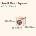 ComSaf Square Glass Containers with Lids 0.6 Qt, Set of 6 Small Glass Jars - Image 2