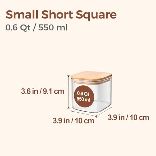 ComSaf Square Glass Containers with Lids 0.6 Qt, Set of 6 Small Glass Jars - Image 2