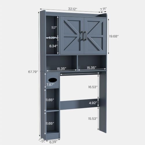 Vabches Over The Toilet Storage Cabinet with 2 Barn Doors, Blue - Image 2