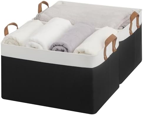 StorageWorks Fabric Storage Bins, Black and White, Jumbo, 2-Pack by StorageWorks