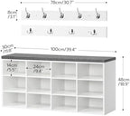 HOOBRO Shoe Storage Bench with Cushion, 39.4" L Entryway Bench with 12 Cubbies, Entryway Hall Tree with Storage, Cubby Shoe Rack Bench with Coat Rack for Hallway, Holds up to 330 lb, White WT112HX01 - Image 3