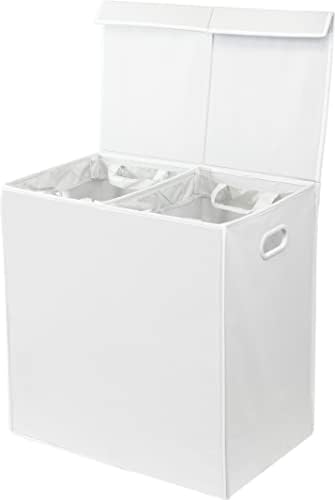 Simple Houseware Double Laundry Hamper with Lid & Removable Bags, White - Image 3