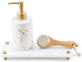 White Marble Pattern Style Water Absorbing Stone Sink Caddy, Bathroom & Kitchen Counter Organizer Tray, Faucet Drying Mat Soap Dish Rack Riser Dispenser Sponge Holder, Gold Metal Feet, 10" x 4" by Razborci
