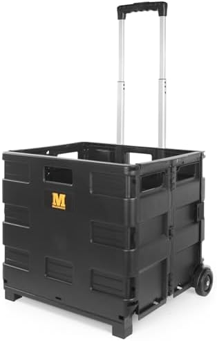 MaxWorks 51051 Collapsible Black Rolling Folding Dolly Cart for Teachers - Multi-Functional Dolly with Extra Storage Durable Wheels and Easy-to-Fold Design for Classroom Office Shopping - Without Lid by MaxWorks