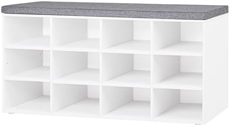 DINZI LVJ Shoe Storage Bench with Cushion, 40.9" Cubby Shoe Rack, 12-Cubby by DINZILVJ