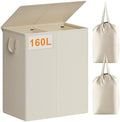 Chrislley Double Laundry Hamper with Lid, 160L Laundry Basket 2 Section by Chrislley