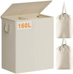Chrislley Double Laundry Hamper with Lid, 160L Laundry Basket 2 Section by Chrislley