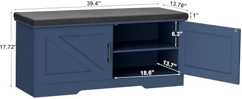 HOMSHO Farmhouse Shoe Storage Bench with 2 Barn Doors & Padded Seat Cushion - Image 3