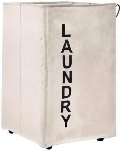 92L Large Laundry Hamper with Leather Handle,Standable Laundry Basket with Wheels ,Large Hamper,Rolling Laundry Basket White - Image 9
