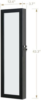 Full Length Mirror Jewelry Cabinet Organizer Lockable Door Wall-Mounted Jewelry Armoire with Shelves and Behind the Door Storage Black - Image 4