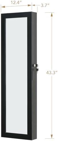 Full Length Mirror Jewelry Cabinet Organizer Lockable Door Wall-Mounted Jewelry Armoire with Shelves and Behind the Door Storage Black - Image 4