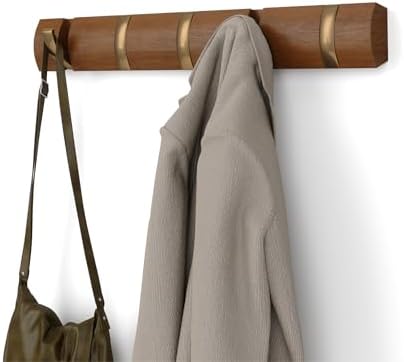 Umbra Flip Coat Rack, Wall Mounted 5-Hook Space Saving, Walnut/Gold by Umbra