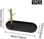 Black Multi-Functional Key Tray, Wood Key Bowl Jewelry Tray, 3-Tier Hanging Organizer for Entryway/Rings Phone Bracelets Watches - Image 2