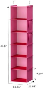 YOUDENOVA Hanging Closet Organizer and Storage, 6-Shelf, Pink | Breathable Fabric, Clothes Organizer with 2 Side Pockets, Hanging Shelves for Closet Storage, Dorm Room Essentials for Guys - Image 3