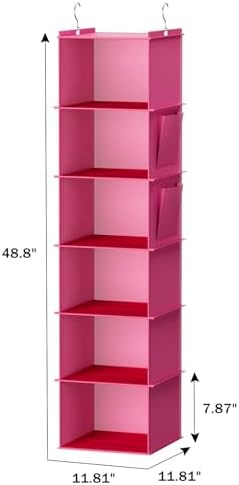 YOUDENOVA Hanging Closet Organizer and Storage, 6-Shelf, Pink | Breathable Fabric, Clothes Organizer with 2 Side Pockets, Hanging Shelves for Closet Storage, Dorm Room Essentials for Guys - Image 3